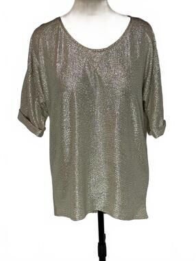 Zara Shimmering Gold Metallic Tunic Top with Rolled Sleeves sz Small